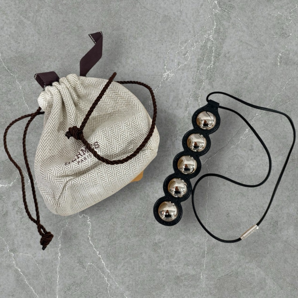 Authentic Hermes Silver and Black leather necklace